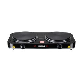 Emerald Double Electric Stove Top Burner – Portable, Lightweight, 1000W Dual Hot Plate – Compact Countertop Cooktop for Travel, Camping, Small Spaces – Black