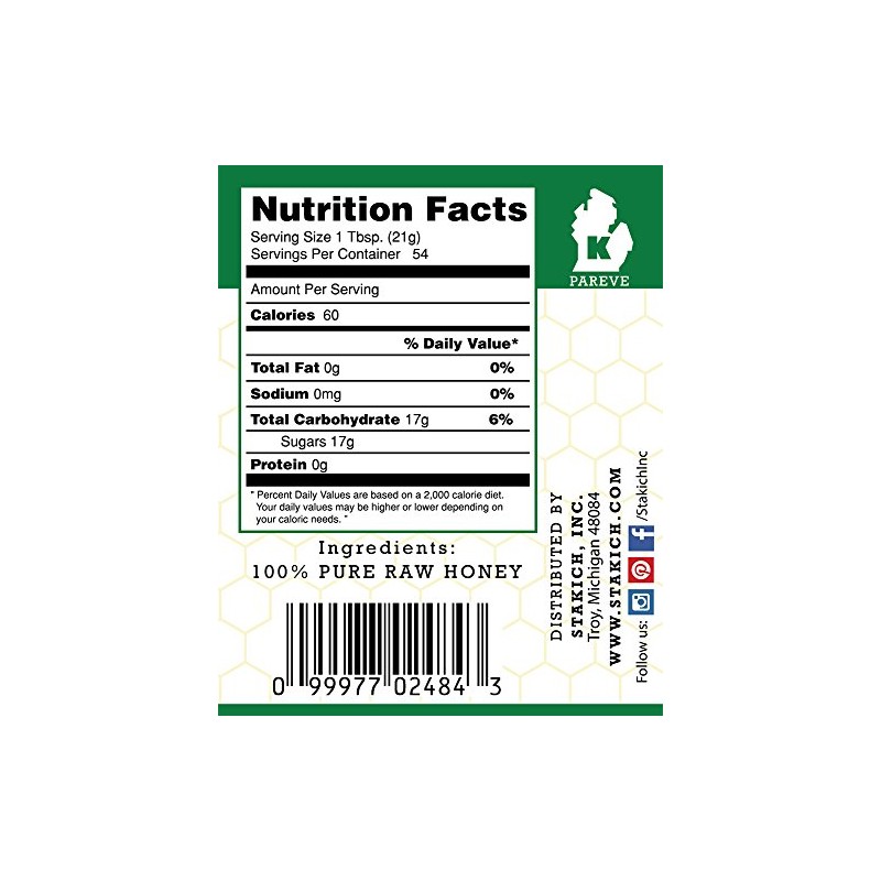 Stakich Buckwheat Antioxidant Raw Honey - Pure, Unprocessed, Unheated, Kosher