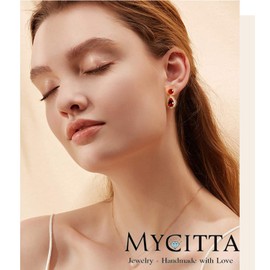 Ruby Gold Earrings for Women - 14k Gold Plated Teardrop Earrings Sterling Silver Pear-shaped CZ Cubic Zirconia Crystal Rhinestone Drop Earrings Bridal Jewelry for Bride Bridesmaids Party Prom Dance