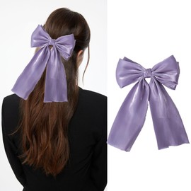 Organza Large Hair Bow Clips for Women, Silky Elegant Solid Color Hair Barrettes, Big Hair Ribbons for Women Girls,Oversized Organza Bow Hair Clip (Purple-1PC)