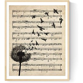 Nacnic Print poster Dandelion vintage scores. Illustration on old sheet music. Perfect for music lovers. A3 size