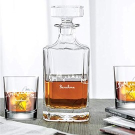 Engraved Barcelona Skyline - Decanter Set with Rocks Glasses - 3pcs