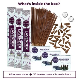Lavender Incense Sticks & Incense Cones Combo Pack - 60 Insence-Sticks + 30 Insence Cones - Inscense - Incense Cones Scented - Insents