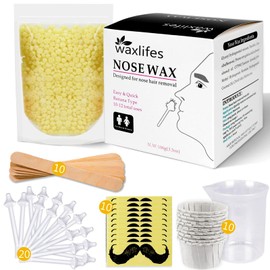 Nose Wax Kit for Men and Women, Nose Hair Removal Wax with 100g Nose Hair Wax 20 Safe Tip Applicator, 10 wooden Applicators,10 Containers and 10Moustache Stencils As a Christmas Gifts
