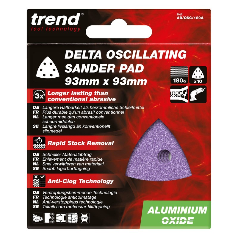 Trend Aluminium Oxide 93mm Delta 180 Grit Abrasive Sanding Sheets,