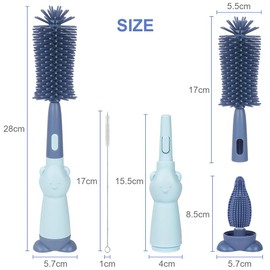 Vicloon Silikon-Bürsten für Babyflaschen, 3 in 1-Baby flaschenbürstenset, für Babyflaschenbürste und Sauger, BPA-frei, mit weicher Bürste, Nippelbürste, Strohhalmreiniger (Blau)