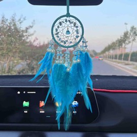 Car Dream Catcher for Rearview Mirror Accessories, Car Mirror Hanging Accessorie, Car Charms Ornament Lucky Ornament Pendant Car Interior Accessorie (Blue)
