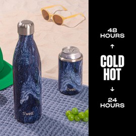 S'well Stainless Steel Water Bottle, 25oz, Azurite Marble, Triple Layered Vacuum Insulated Containers Keeps Drinks Cold for 48 Hours and Hot for 24, BPA Free, Perfect for On the Go