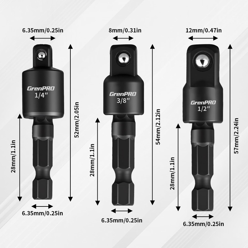 GRENPRO Flexible Drill Bit Extension Set 4PCS 1/4-1/2 Inch Socket