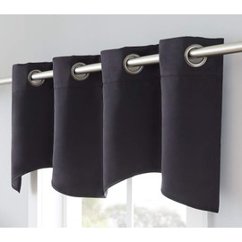 WARM HOME DESIGNS 1 Black Color Scalloped Valance Scarf with 8 Grommets. These Café Curtains Measure 137 cm Wide and 45 cm Long (54 x 18 Inches). Valances Look Great in Kitchen, Bathroom, Dining Room, Basement or RV. N Black Scalloped Valance