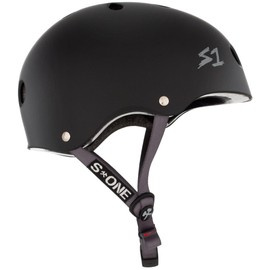 S1 Lifer Helmet for Skateboarding, BMX, and Roller Skating - EPS Fusion Foam, CPSC & ASTM Certified - Black Matte w/Grey Straps Large (22")
