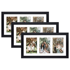 Golden State Art, Set of 3, 9x18 Black Wood Frame - White Mat for Three 5x7 Pictures - Sawtooth Hangers- Swivel Tabs - Wall Mounting - Landscape/Portrait - Real Glass - Collage Frame