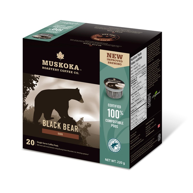 Muskoka Roastery Coffee, Black Bear, Dark Roast, 20 Single Serve