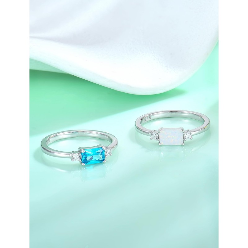 Vesitim Dainty Baguette Wedding Band Sterling Silver Emerald-Cut Created White