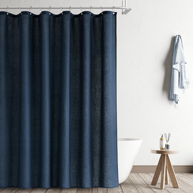 Naturoom Navy Blue Shower Curtain for Bathroom, Linen Textured Weighted