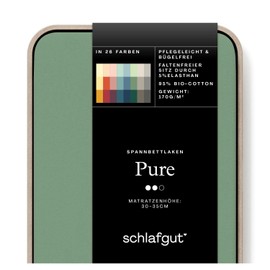 Schlafgut Pure Fitted Sheet 90 x 200 cm to 100 x 220 cm - 95% Organic Cotton, 5% Elastane, Oeko-Tex Certified, Green Mid, Mattress Height up to 35 cm