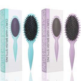 2 Pcs Lockenbürste mit Zinken Haarbürste - für Professionelle Styling-Tools Curly Hair Brush Airbag-Wildschweinborsten Bürste für Damen - um Ziehen und Lockenablösung zu Reduzieren(Grün,Lila)