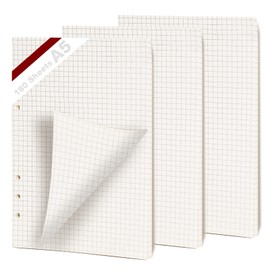 KINETOX 3 Pack Ring Binder A5 Refillable 180 Sheets Paper A 6 Hole Checked A5 Refill Paper Refillable Refill Paper Refill Inserts for A5 Notebooks Diaries Sketches Agenda Planner