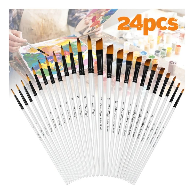 Juego De 24 Pinceles Zhu Ting Para Acuarelas Hechos De