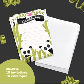 Desert Cactus Panda Happy Birthday Invitations Invite Cards (10 Count) With Envelopes Boys Girls Kids Party (10ct)