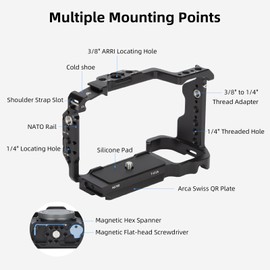 Nitze A6700 Cage for Sony Alpha 6700 Camera with Built-in Cold Shoe, NATO Rail and Arca Quick Release Plate - T-S12A