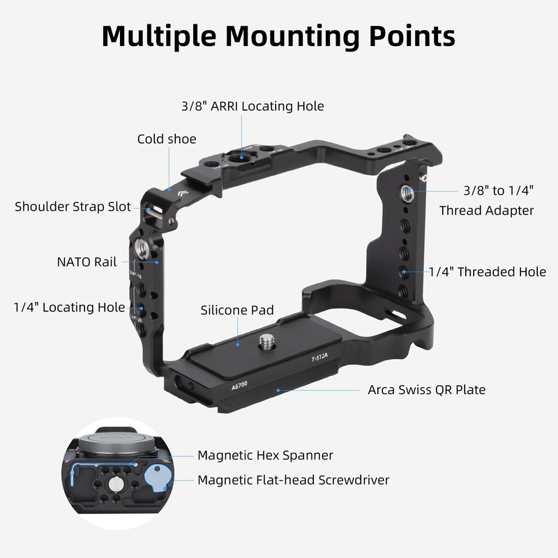 Nitze A6700 Cage for Sony Alpha 6700 Camera with Built-in