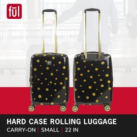 FUL Impulse Carry On Luggage, Gold Dots Hardshell Rolling Suitcase with Spinner Wheels, Black, 22 Inch