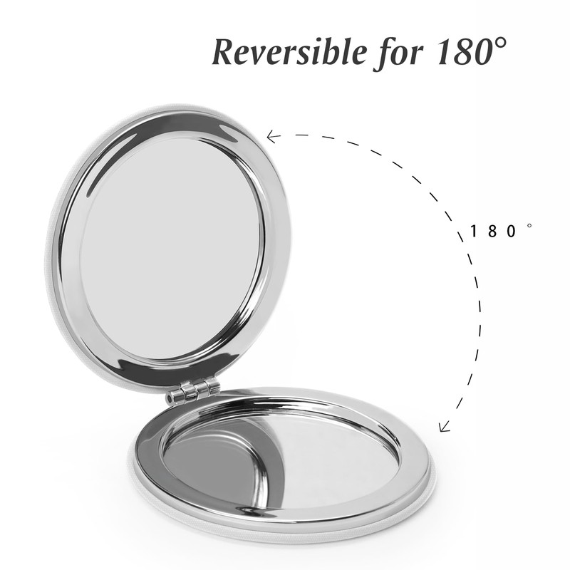 MLLXX Compact Mirror for Purse, PU Leather Round Shell, Double-Sided