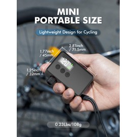 GPUTEK Mini Electric Bike Pump, 120 PSI Cordless Portable Bicycle Pump with Pressure Gauge, Auto-Off & LED Light, for E-Bike, Mountain Bike, City Bike, Road Bike with Presta & Schrader Valve