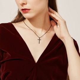 Supcare Black Cross for Man, Stainless Steel Crucifix Cross Pendant Strong Link Chain, Religious Gifts for Fathers Day Christmas