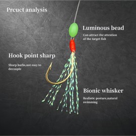 RuiJiaXiang Fishing Hooks Sabiki Feather Rigs with Luminous Beads 5 Pcs set Hook Size 8 10 12 14 16 (SET-A)