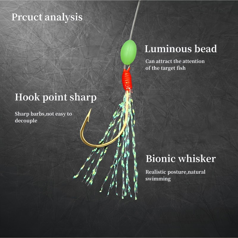 RuiJiaXiang Fishing Hooks Sabiki Feather Rigs with Luminous Beads 5