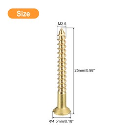 sourcing map Brass Wood Screws, 40Pcs M2.5 x 25mm Slotted Drive Flat Head Self Tapping Screw Countersunk for Woodworking Furniture