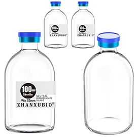 ZHANXUBIO Sterile Empty Vials with Self Healing Injection Port and Aluminum Plastic Cap,Sterile Package (100ml Clear 4PCS)