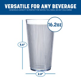 Carlisle FoodService Products Crystalon Stack-All Stackable Tumbler Plastic Tumbler with Ribbed Texture for Restaurants, Catering, Kitchens, Plastic, 16.5 Ounces, Clear