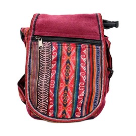 Fwosi Handmade Nepalese Crossbody Bag, Cotton Fabric, Traditional Ethnic Pattern, Burgundy