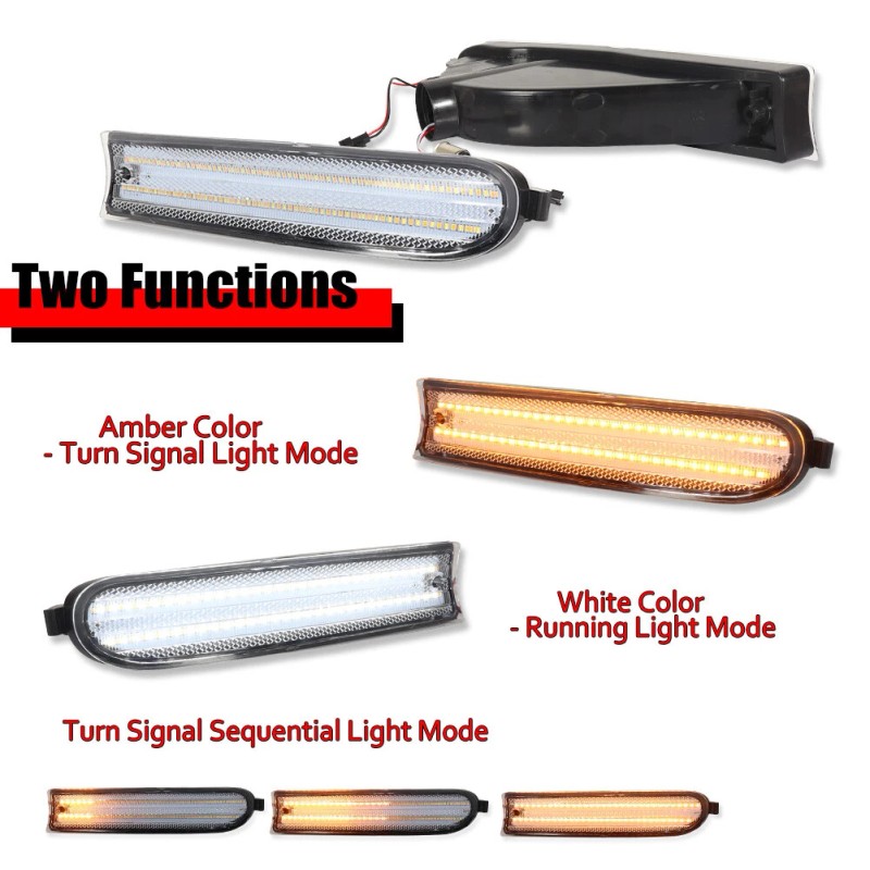 GTINTHEBOX Clear Front Bumper Switchback LED Paking Signal Lights For