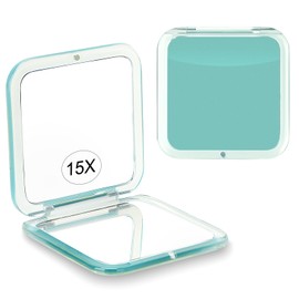 Compact 15X Magnifying Makeup Mirror for Travel, Small Pocket Mirror-Handheld, Foldable & Portable 2-Sided with 15X Magnifying and 1X Mirror for Purses - Square 3.3 x 3.3 inch (Green)