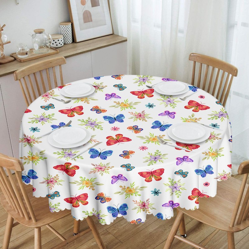 Round Tablecloth 150cm Butterfly Tablecloths Polyester Wipe Clean Table Cloth