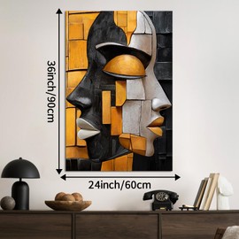 LyerArtork Modern Abstract Portrait Canvas Wall Art Black and White Yellow African Face Picture Prints Neutral Artwork Wall Decor for Living Room Bedroom Office 24x36 inch