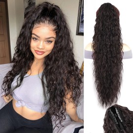 ENBEAUTIFUL 30" Claw Clip Ponytail Extension Long Wavy Ponytail Extension Synthetic Pony Tails Hair Extensions Clip in Hair pieces Fluffy Natural Looking for Women Black Brown