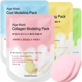 Mediflower disposable pouch modeling pack (collagen + vitamin + cool + Houttuynia cordata + 2 sponges) - 4-piece disposable modeling pack set + 2 sponges / 메디플라워 일회용 파우치 모델링팩(콜라겐+비타민+쿨+어성초+해면2개) - 일회용 모델링팩 4종세트+해면2개