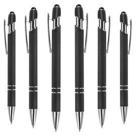 Cobee Ballpoint Pen with Stylus Tip, 6-Piece Retractable Ballpoint Pen, 1.0mm Black Ink, Responsive Click Metal Pens with Black Ink, 2 in 1 Stylus for Touch Screens (Black)