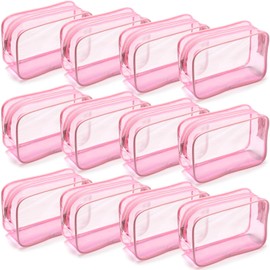 Weewooday 12 Pieces Clear Makeup Bags Cosmetic Storage Bags PVC Zipper Pouches Travel Waterproof Makeup Plastic Case for Women Organizing Toiletries Traveling Bathroom(Small,Light Pink)