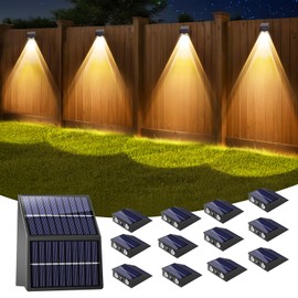 Solar Fence Lights Outdoor,Dual Solar Panels for Longer Runtime&High Brightness, 3 Modes(3000/4000/6000K), IP65 Waterproof LED Solar Lights for Wall,Deck,Patio,Backyard,Railing,Step(12 Pack)