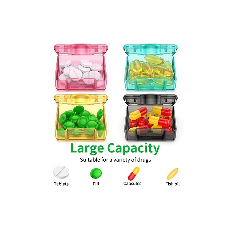 TecQach Small Pill Box 4 pcs,Cute Travel Pill Organizer Case