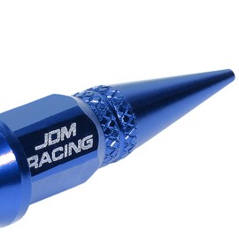 Auto Dynasty 45mm Anodized Aluminum Valve Stem Caps, Spiked Head Design Car Accessories, Universal Fit for Most Vehicles, Blue (Pack of 4)