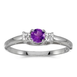 10k White Gold Round Amethyst And Diamond Ring (Size 7)