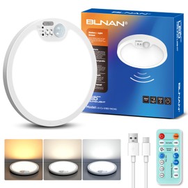 BLNAN Rechargeable Motion Sensor Ceiling Light with Remote, Dimmable Wireless Closet Light, LED Shower Lights, Waterproof Battery Operated Ceiling Light for Closet Shower Stairs Shed Hallway Porch