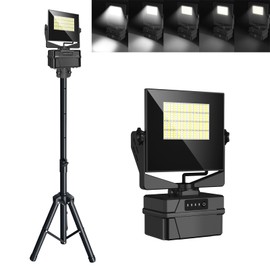 10000 mAh Rechargeable LED Work Light with Tripod Stand, 5000K Daylight White Dimmable 10000 Lumen Cordless Temporary Work Light, Long Lasting Flood Light (Upgrade 10000 mAh Battery)